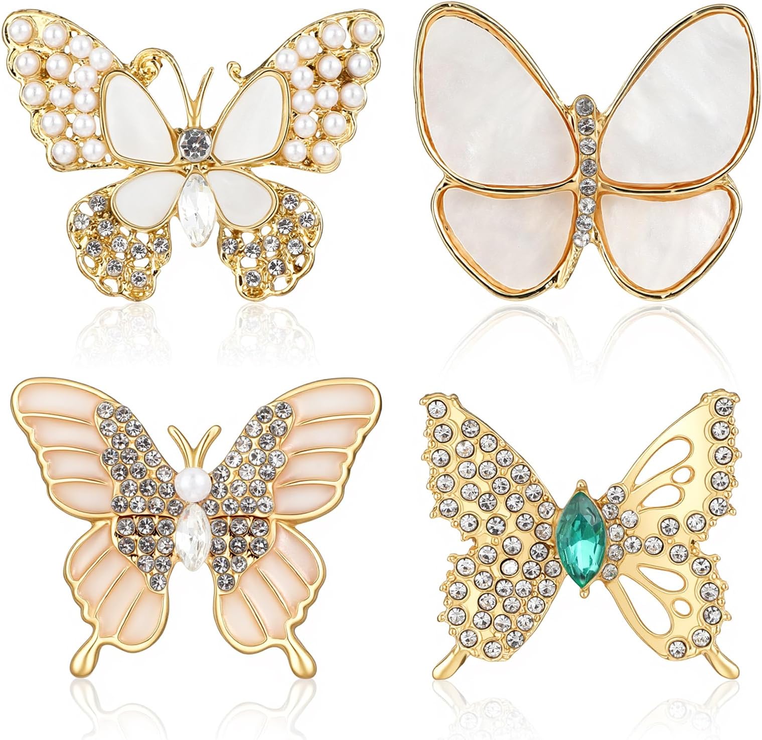 4Pcs Rhinestone Butterfly Brooches Pins for Women, Vintage Elegant Women's Brooches Pins, Crystal Butterfly Brooch Pin Jewelry Large Brooch for Suit Dress Hat Bag