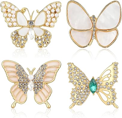 Molain 4 Pcs Rhinestone Butterfly Brooches Pins, Brooch Pin for Women