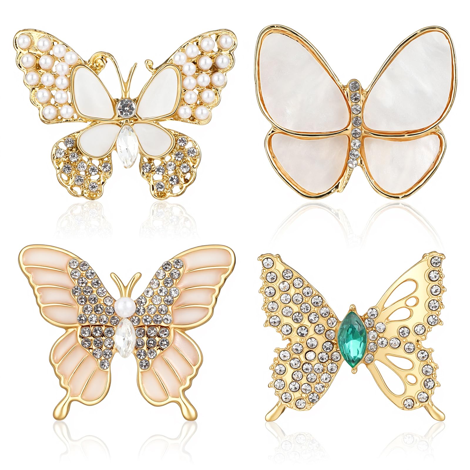 4Pcs Rhinestone Butterfly Brooches Pins for Women, Vintage Elegant Women's Brooches Pins, Crystal Butterfly Brooch Pin Jewelry Large Brooch for Suit Dress Hat Bag