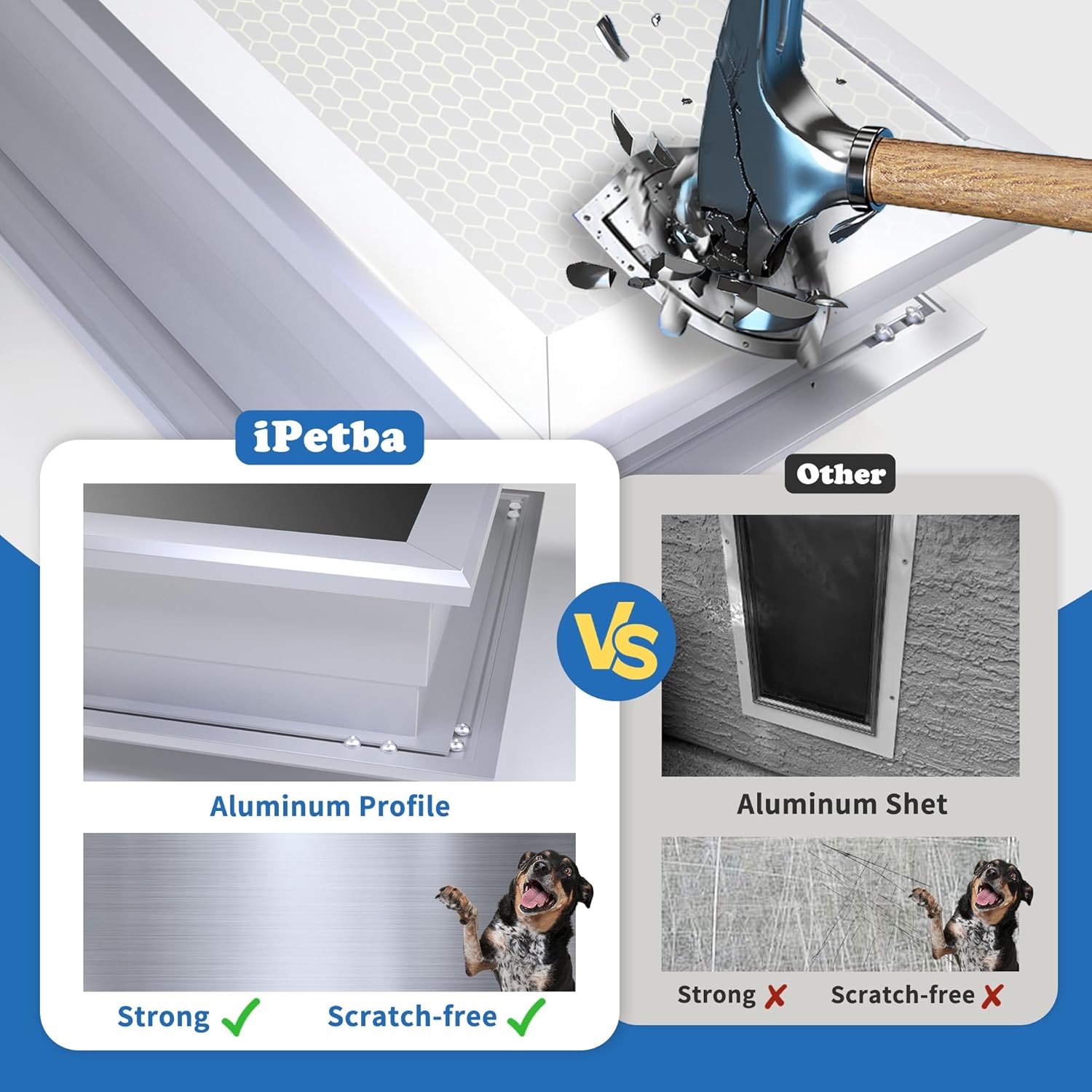 XL Dog Door for Door - Aluminum, Lockable for Safety, Easy in & Out, Extreme Weather Resistant, Up to 220 lbs