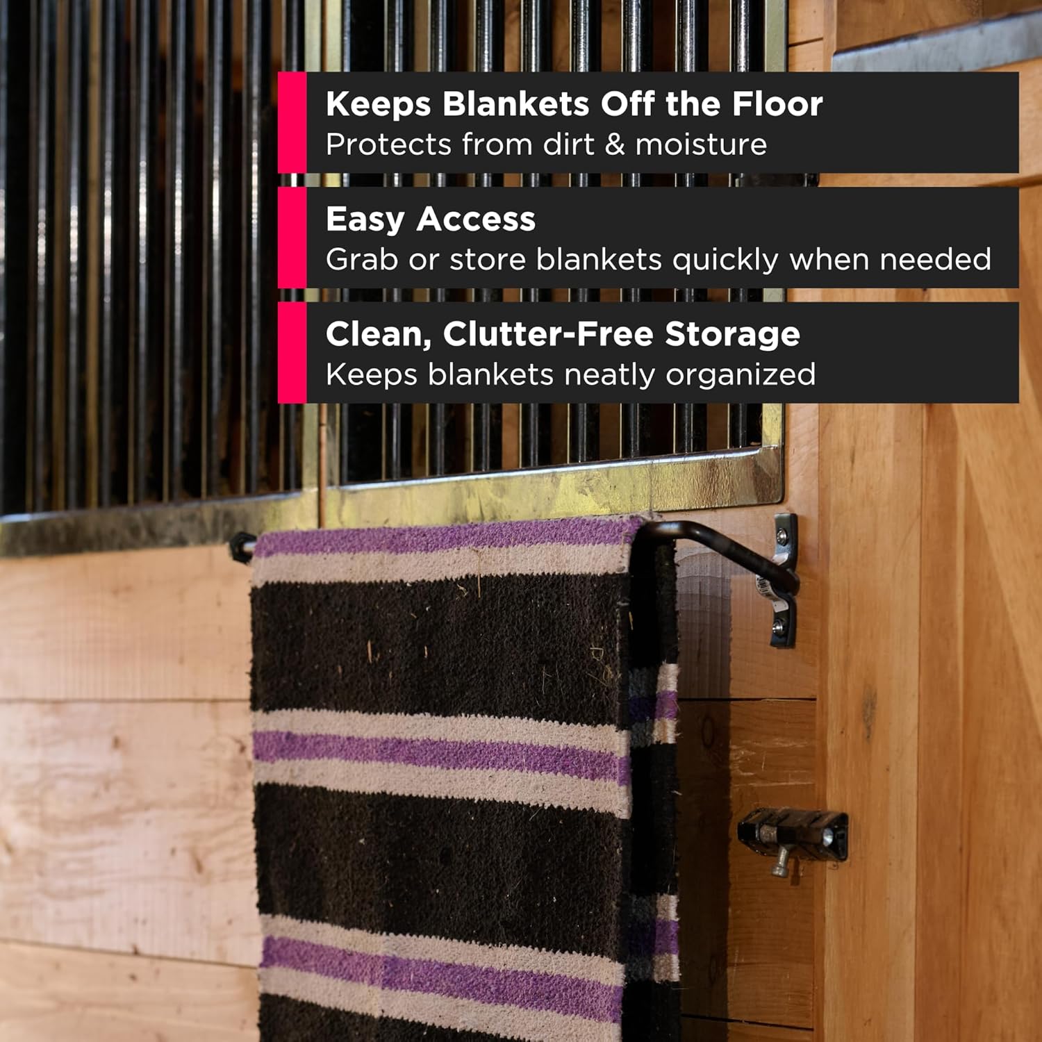 Scenic Road Horse Blankets Bar Fold Down for Storage – 36-Inch Fold Down Wall Mounted Blanket Rack & Holder for Wall Organizer, Stall, Trailer & Tack Room, Horse Accessories, Wall Hook, (Model SR36)