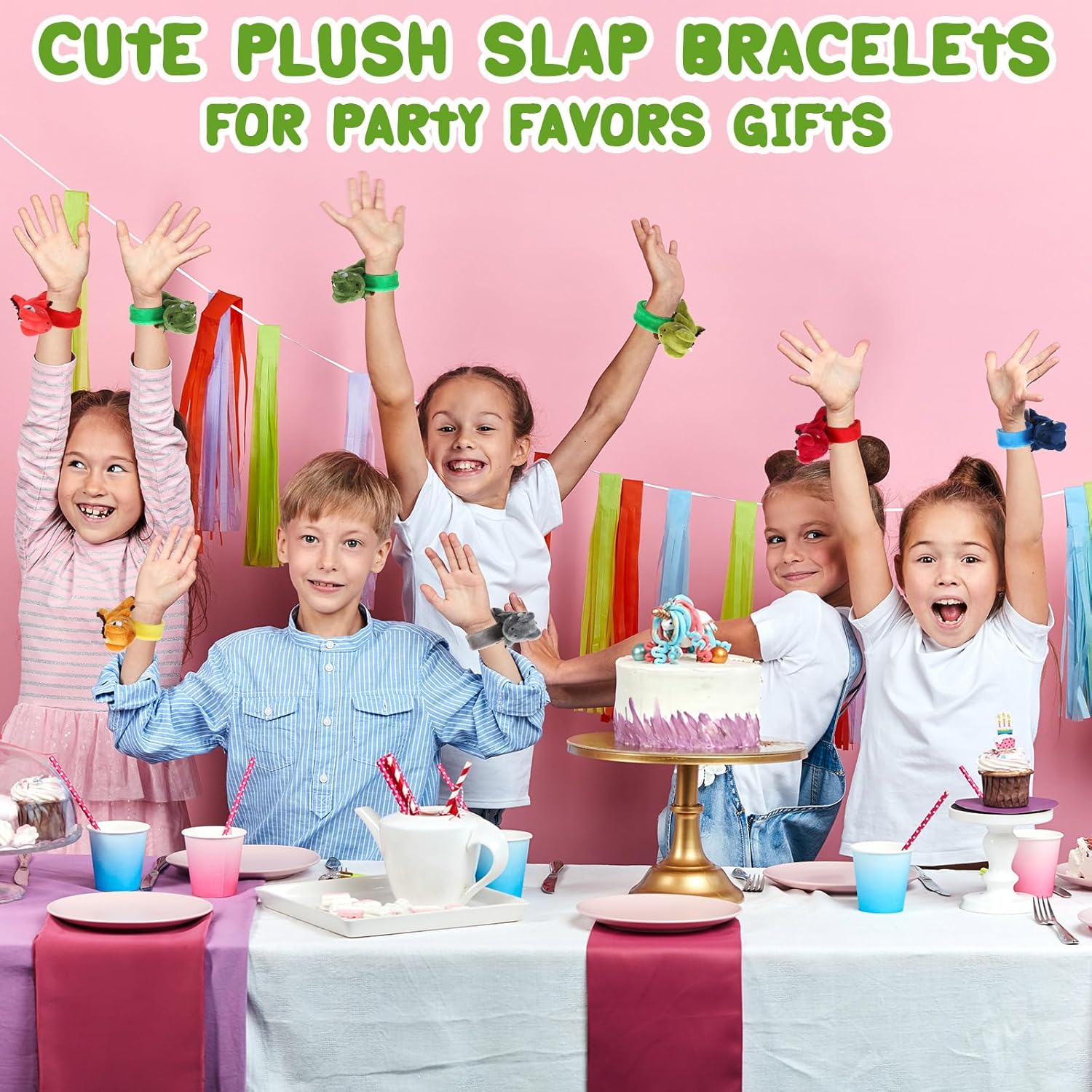 Lenwen 8 Pcs Dinosaur Stuffed Animals Slap Bracelets for Kids Plush Animal Slap Snap Bracelets Bulk Dino Wrist Bands Adopt an Animal Party Favors Back to School Gifts for Boys Girls