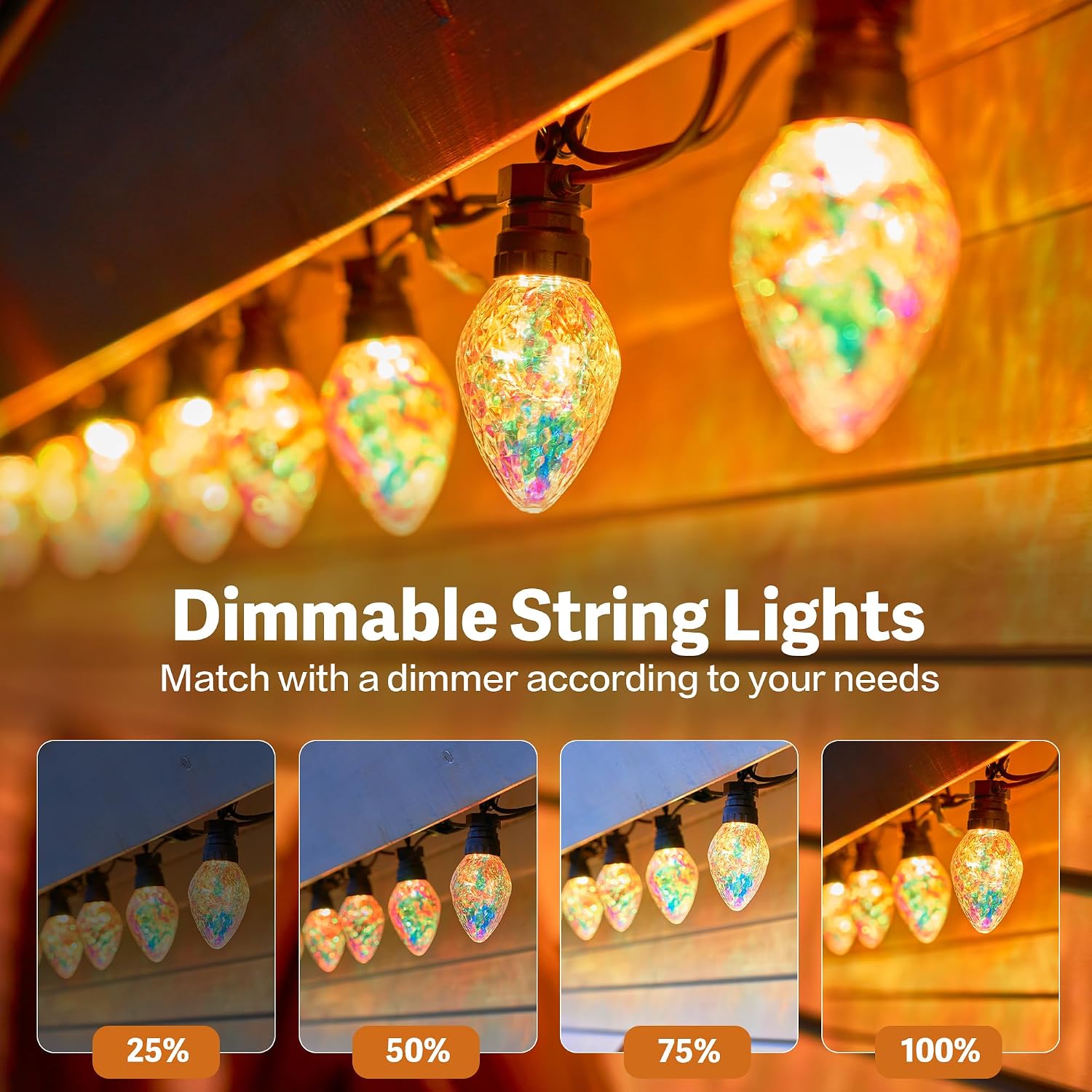Outdoor String Lights, 50FT 20 LED Iridescent Holographic Bulbs, Waterproof Patio Lights with Remote Control, Shatterproof Connectable Lights for Backyard, Porch, Garden, and Party