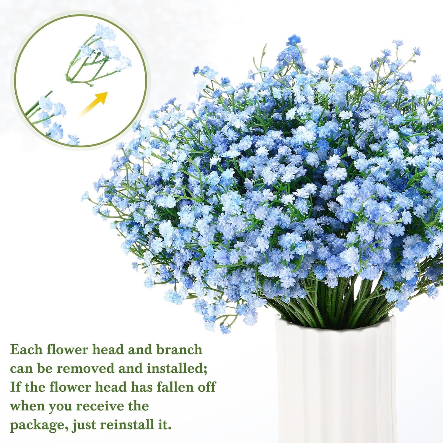 Janinka 50 Pcs Baby Breath Artificial Flowers Bulk Artificial Baby Breath Gypsophila Flower 20.8 Inch Faux Gypsophila Bouquet Fake Floral Greenery for Wedding Party Decor (Blue)