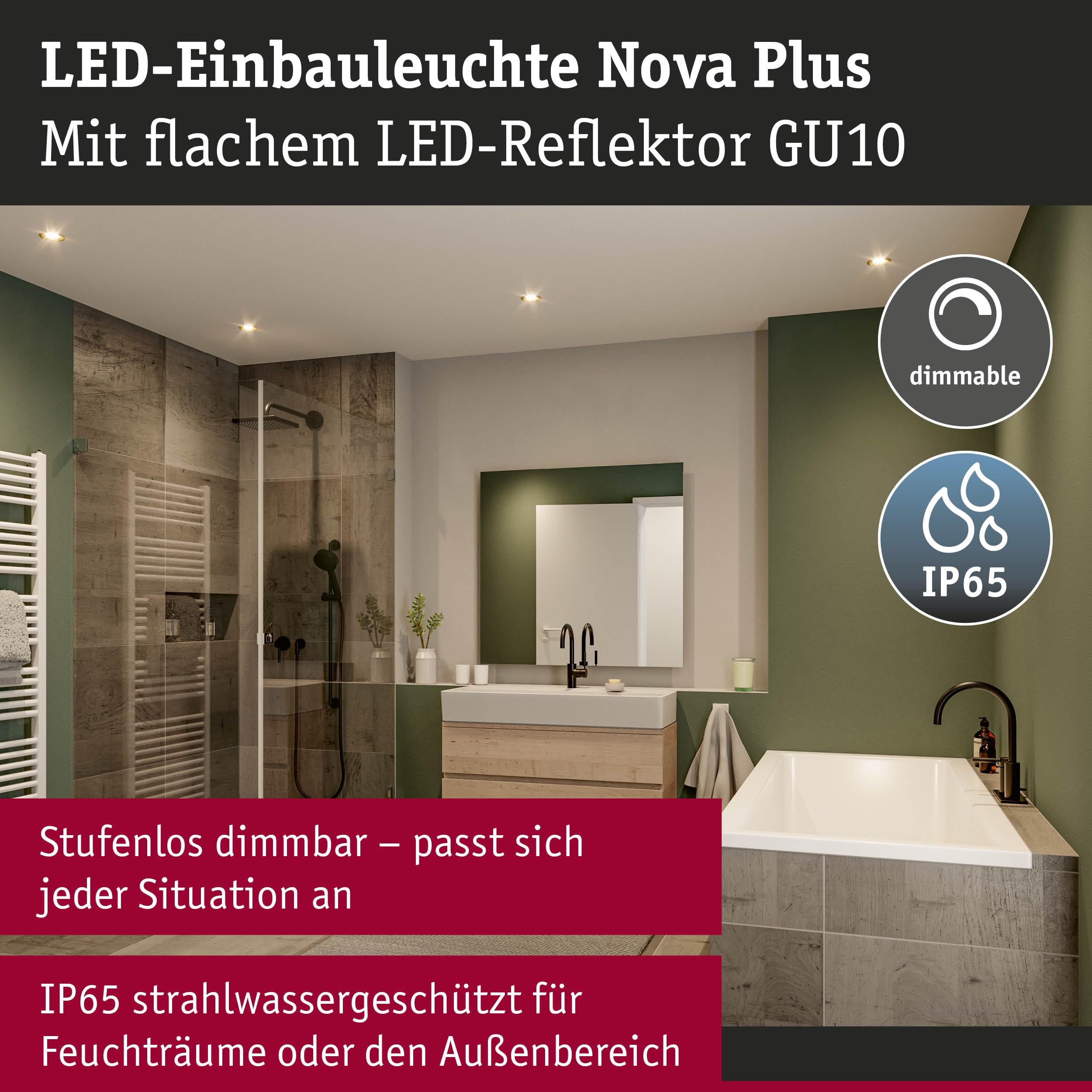 Paulmann LED Einbauleuchte Nova Plus GU10 Flat IP65 93 mm 3x4,9W 3x550lm 230V dimmbar 2700K Gold matt 92419