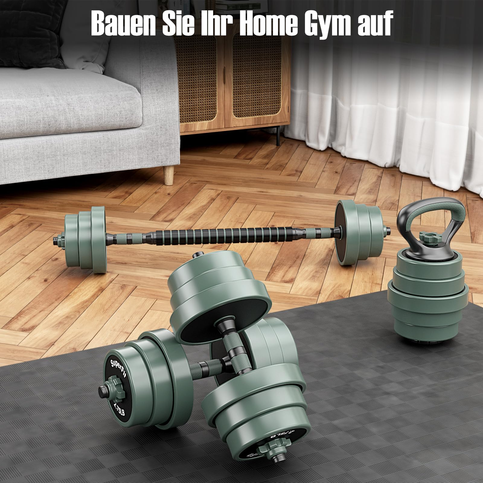 COSTWAY Zestaw hantli 4 w 1, 20 kg, zestaw hantli regulowanych, w tym hantle ze sztucznego hantla, długie hantle kettlebells i pompki, zestaw hantli z rurą łączącą do treningu siłowego, domu, na