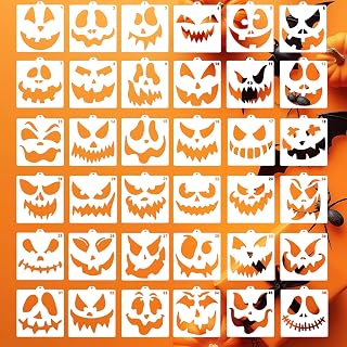 36 Pieces Halloween Stencils for Painting, 6 Inch Reusable Pumpkin Stencil for Craft, Drawing Template Stencil for Painting on Canvas Wood Wall Paper DIY Scrapbooks Crafts Halloween Decor