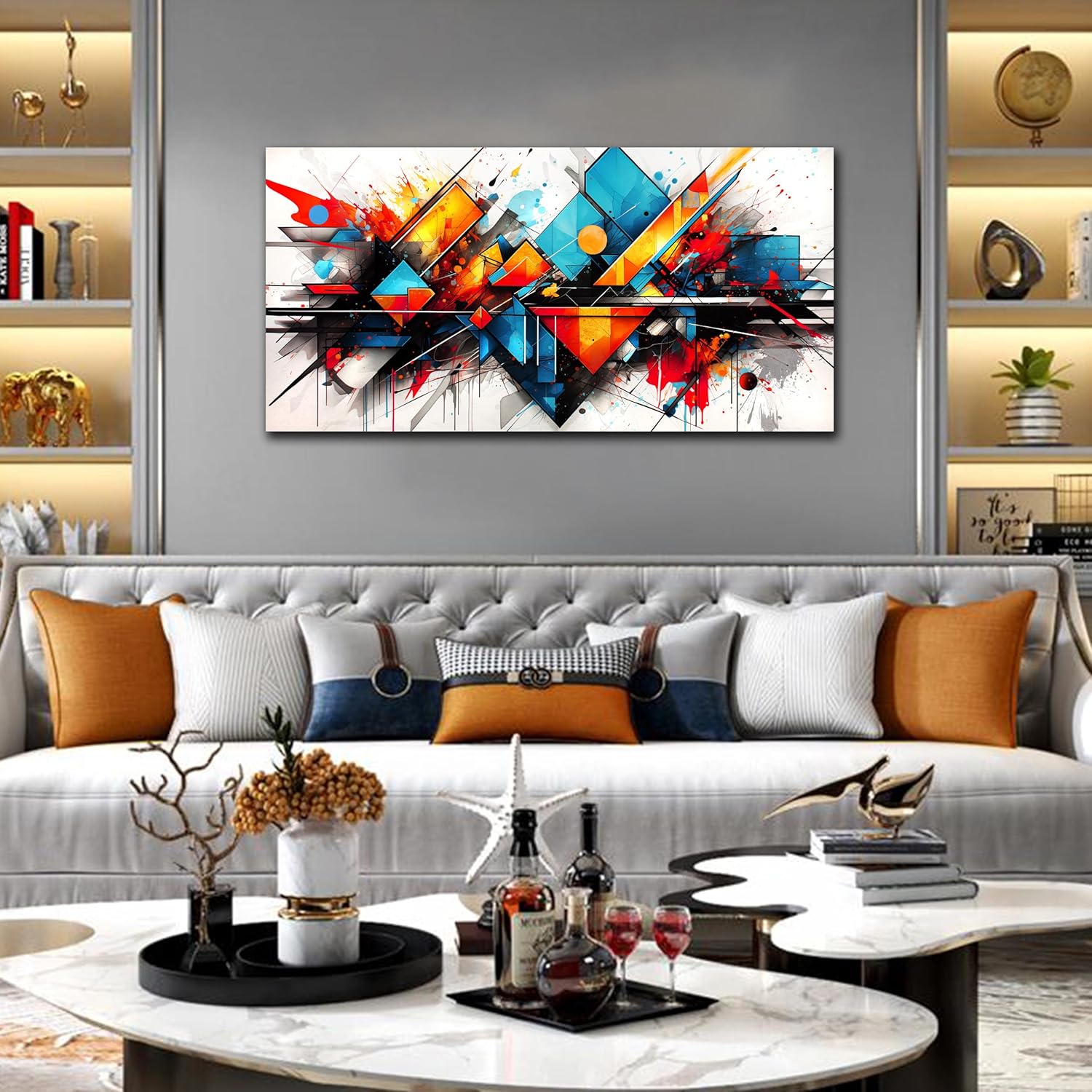 CIRABKY Abstract Wall-Art for Living Room - Abstract Pictures Wall Decor - Colorful Bedroom Canvas Wall Art Ready to Hang Size 24" x 48" - Image 4
