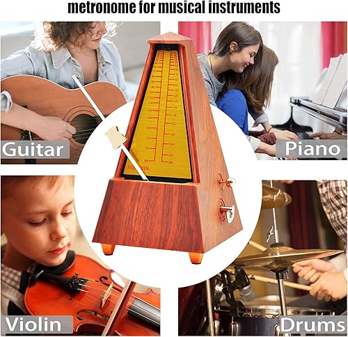 Miniatura 4 de HOSEYIN Metrónomo mecánico, metrónomo de grano de madera para piano, guitarra, violín, batería y otros instrumentos (grano de madera)