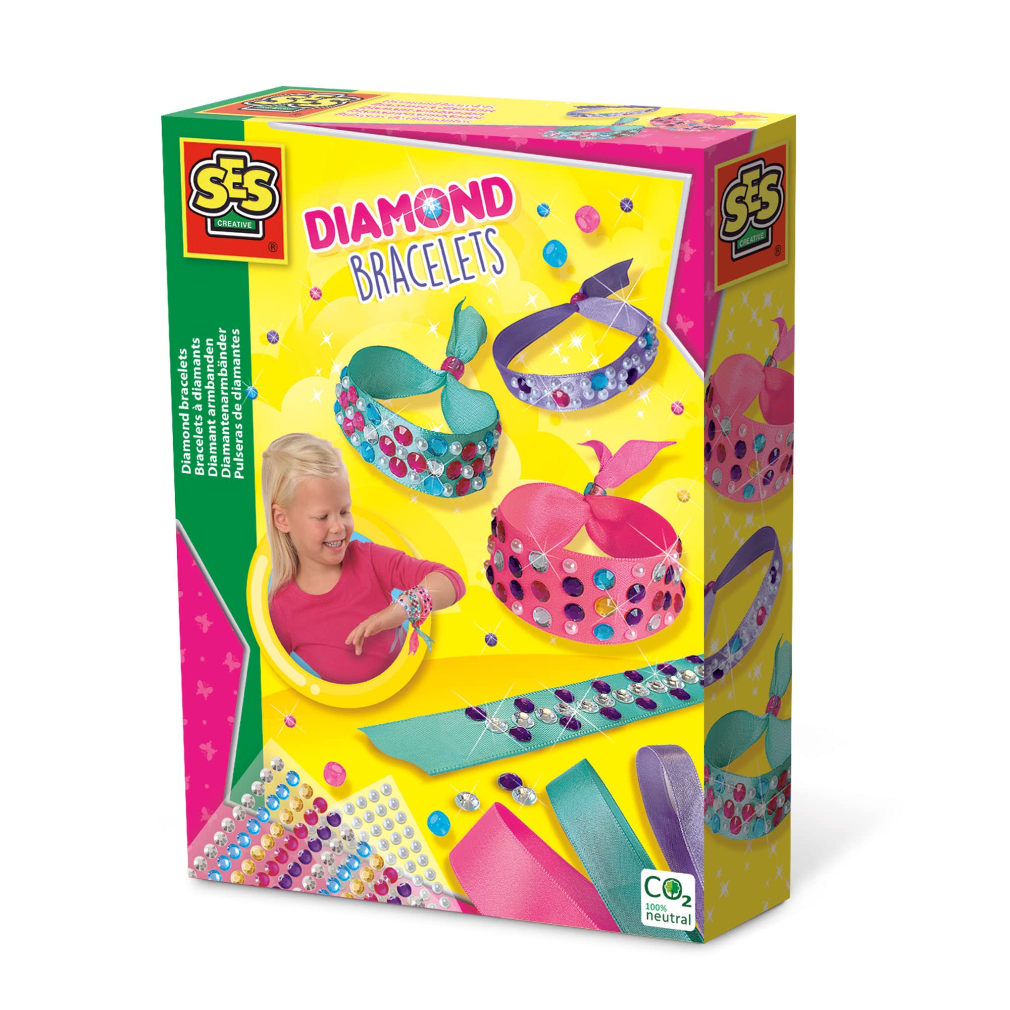 SES Creative 14746 Diamond bracelets - Diamond painting on bracelets; 180 diamond and 84 pearl stickers; Design your own combinations; Self-adhesive diamonds and pearls, no messy glue; Age 3+ — image 1