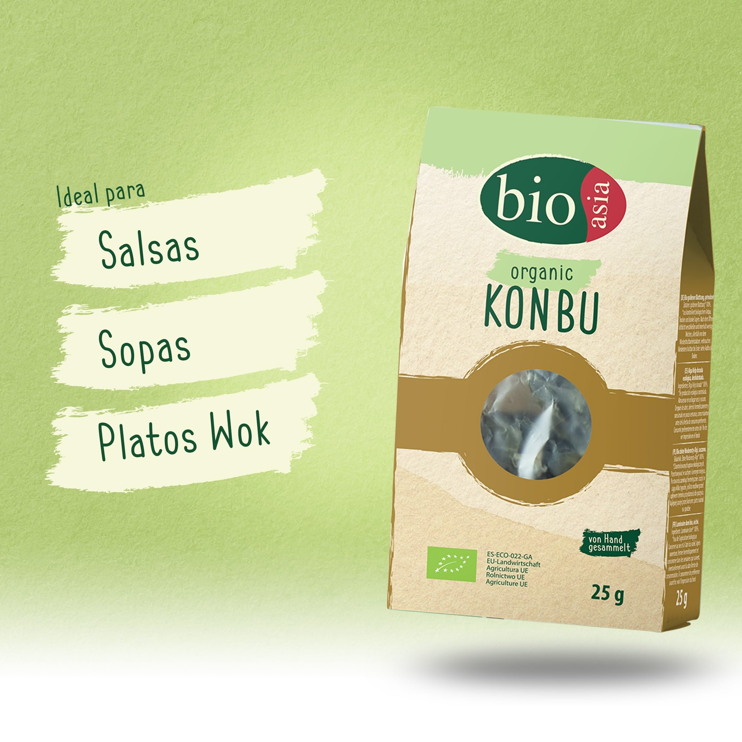 BIOASIA Kombu ecológico, algas naturales para sopas, caldos e infusiones, 25 g