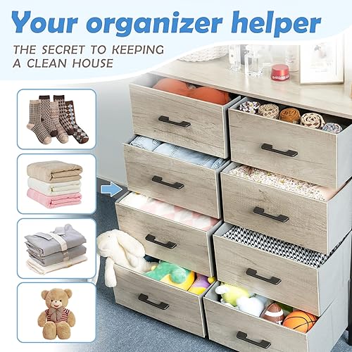 Miniatura 6 de LYNCOHOME Cómoda para dormitorio cómoda de 8 cajones para armario pasillo cómoda de tela para niños marco de acero resistente parte superior de