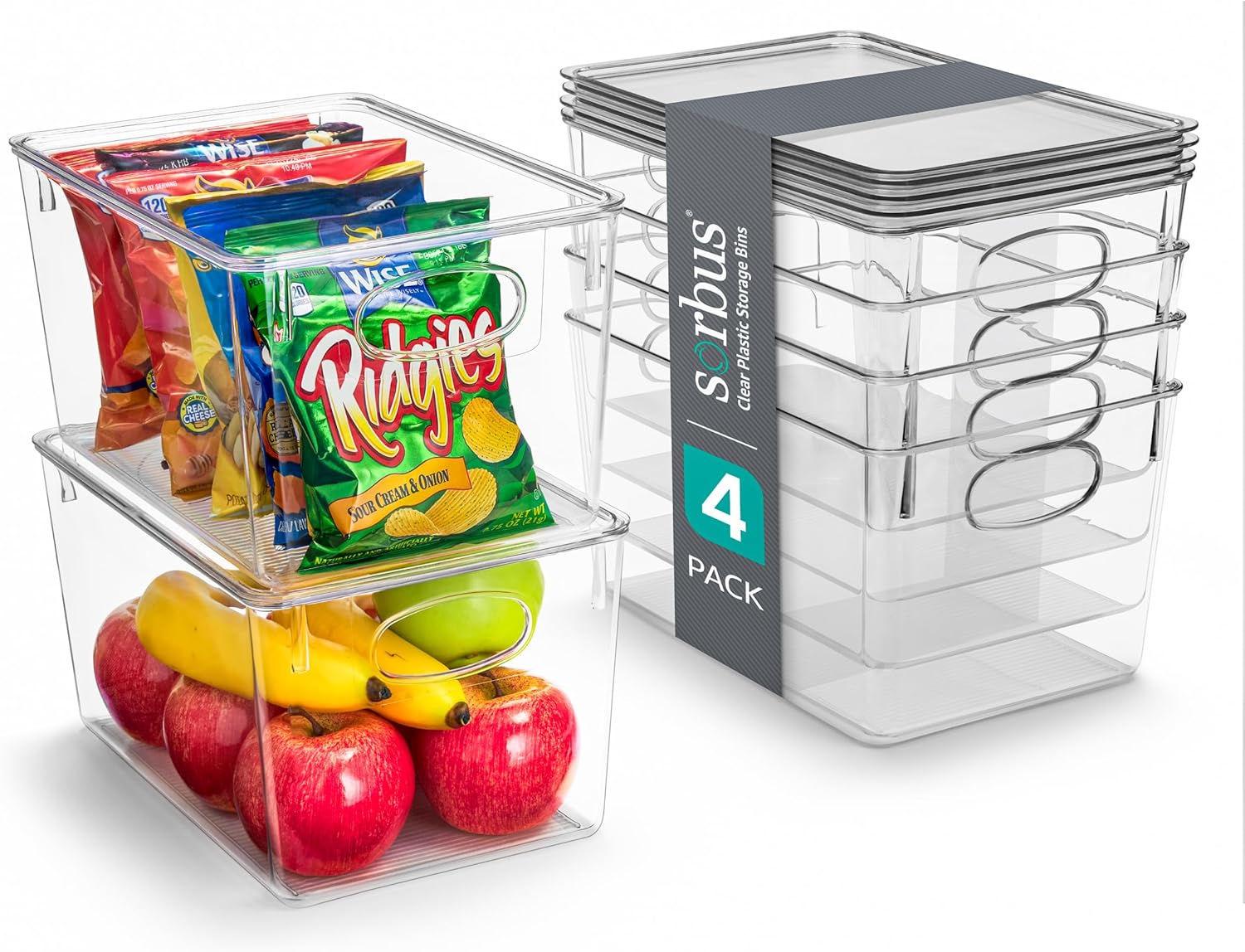 Clear Stackable Plastic Storage Bins with Lids, 4-Pack
