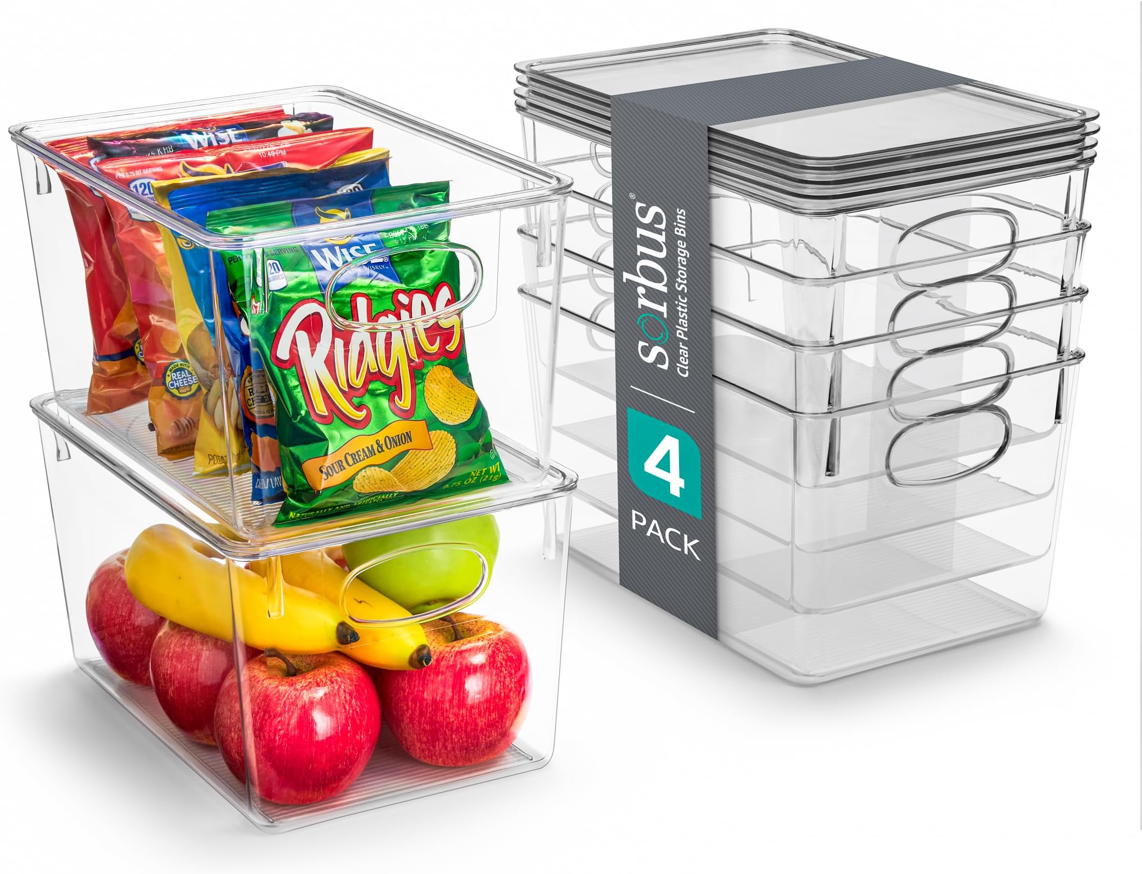 Sorbus 4-Pack Large Clear Plastic Storage Bins with Lids - Kitchen, Pantry, Fridge, and Cabinet Organizer
