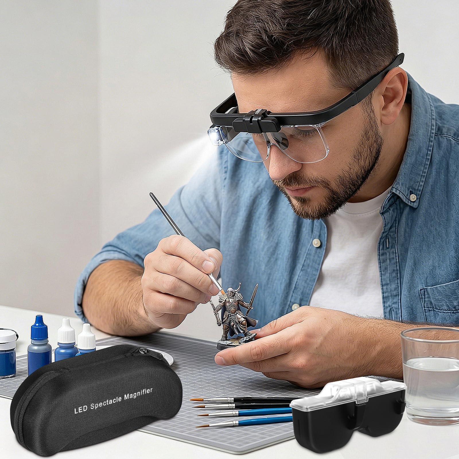 ULTECHNOVO Gafas Lupa Diseño Ligero Abs y Acrílico Manos Libres con Luz LED Recargable USB con Comodidad para Lectura, Reparación y Trabajos Detallados