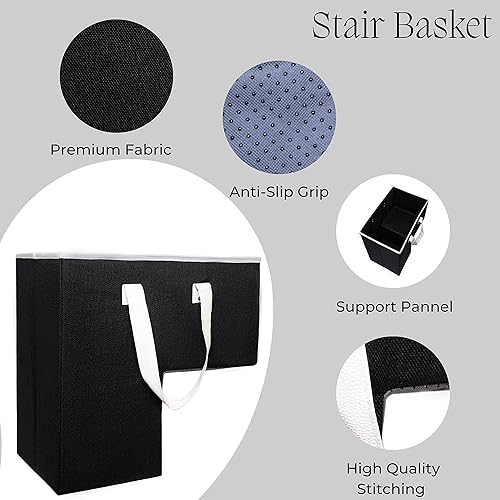 Miniatura 6 de Cesta para escaleras, organizador de almacenamiento de escaleras con agarre antideslizante para suelos de alfombra y madera, contenedor plegable con