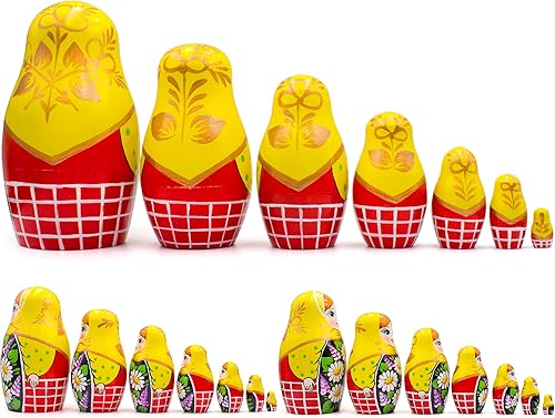 Miniatura 2 de AEVVV Juego de 7 muñecas rusas Matryoshka - Muñecas rusas en vestido de Sarafan con manzanilla pintada a mano y flores lilas - Matreshka rusa