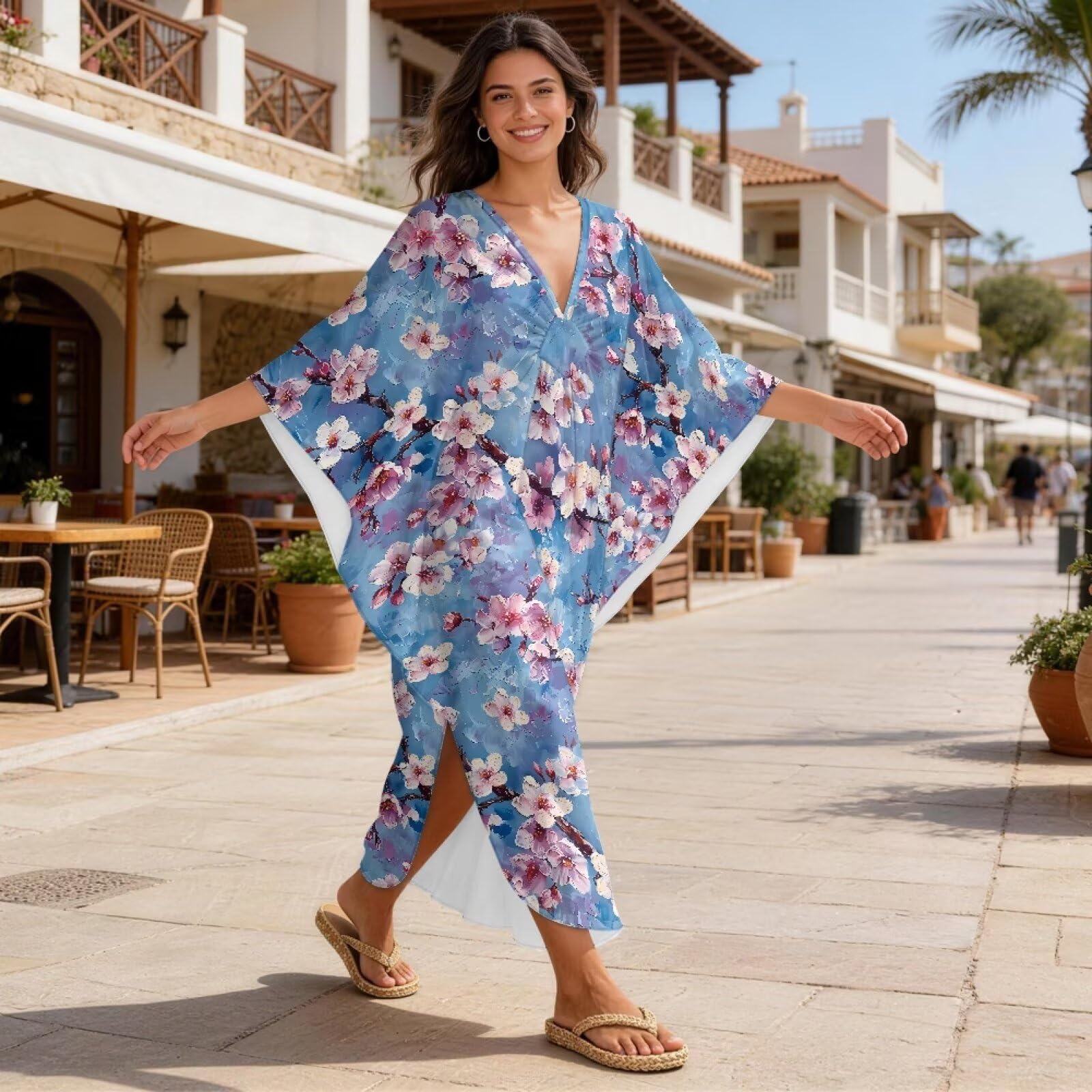Xoenoiee Damskie sukienki kaftan plus size okrycie plażowe rękawy nietoperz strój kąpielowy okrycie letnie kaftany