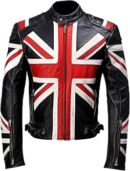 Sumairah Men Union Jack Casual Motorcycle Zipper Coat Leather