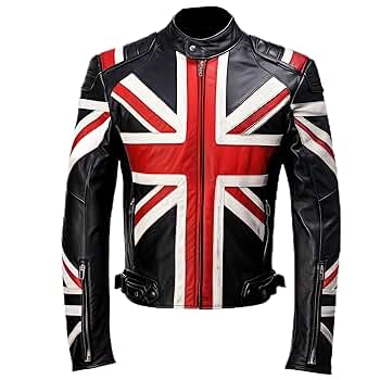 Men Union Jack Casual Motorcycle Zipper Coat Leather Jacket