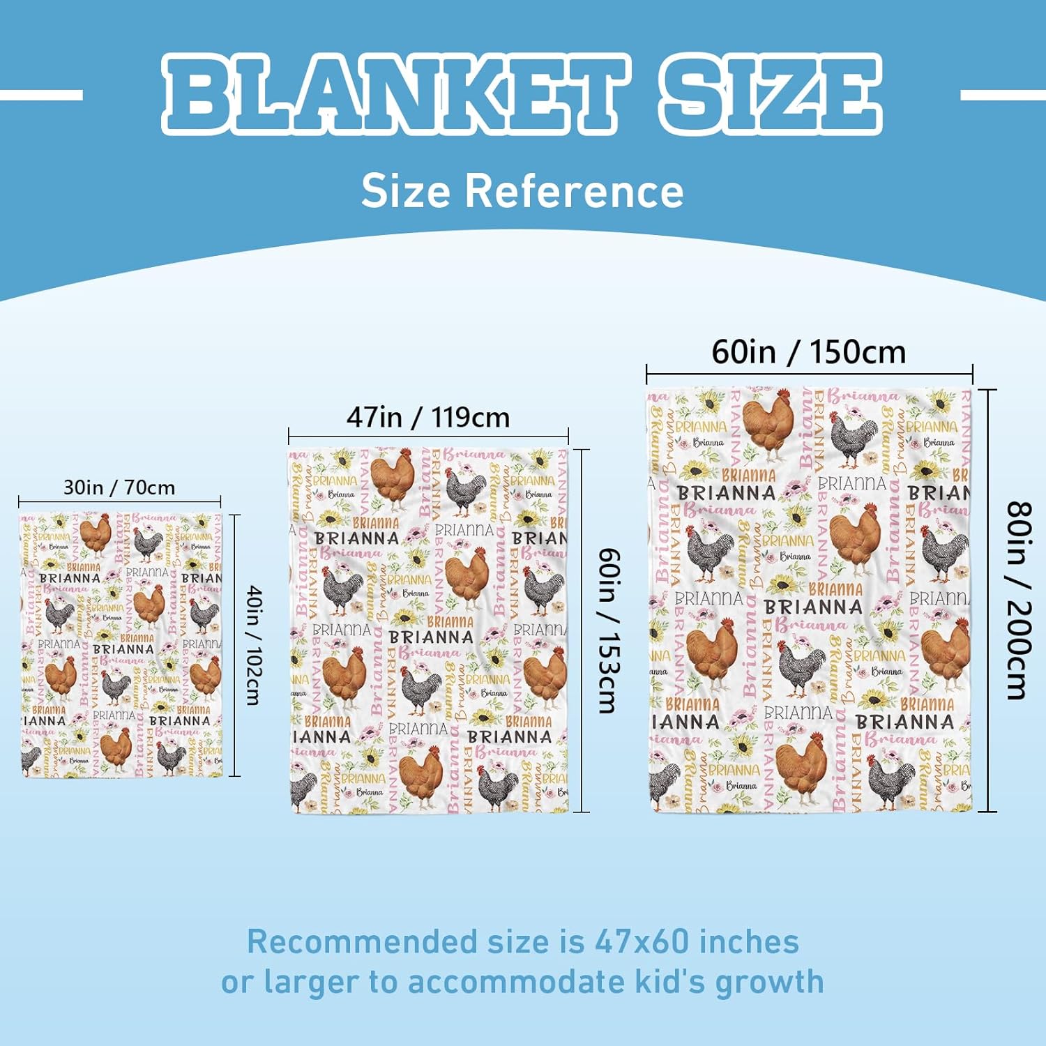 Personalized Baby Name Blanket, Soft Flannel Baby Blankets for Boys Girls with Chickens Pattern, Customized Gifts for Baby Birthday, Newborn Blanket with Double Layer Dotted Backing