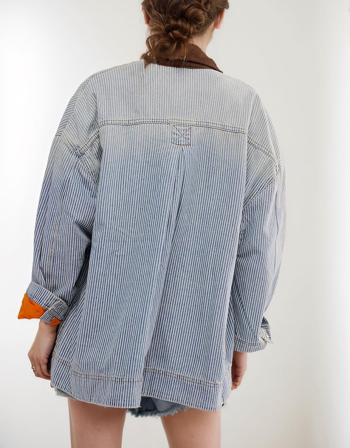 Kedera Women's Jean Jacket Striped Oversized Denim Jacket Long Sleeve Button Down Ladies Denim Coat Trendy - Image 2