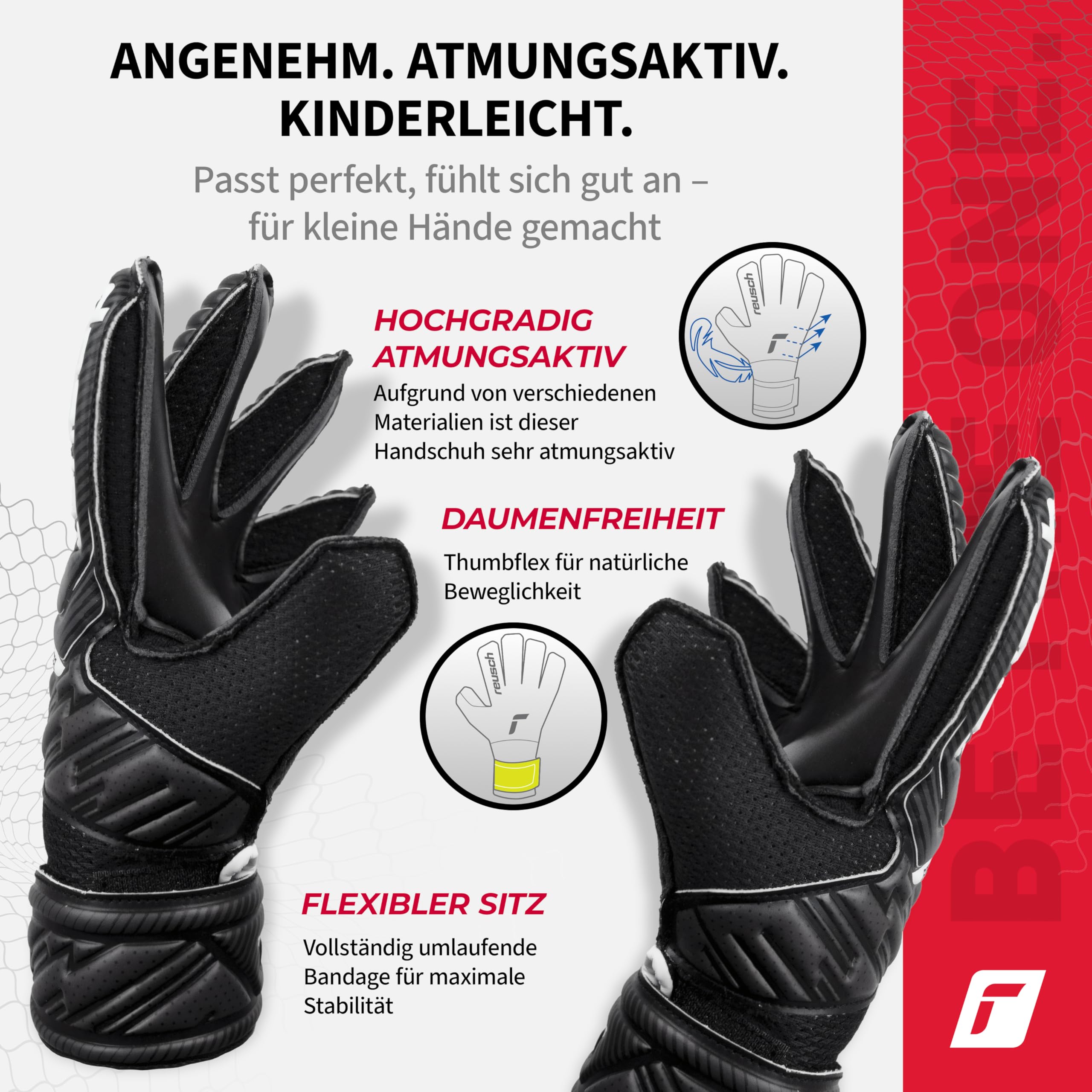 Reusch Attrakt Junior Unisex rękawice bramkarskie z zewnętrznymi szwami i solidną powłoką, odpowiednie do wszystkich powierzchni boisk piłkarskich dla dzieci, chłopców