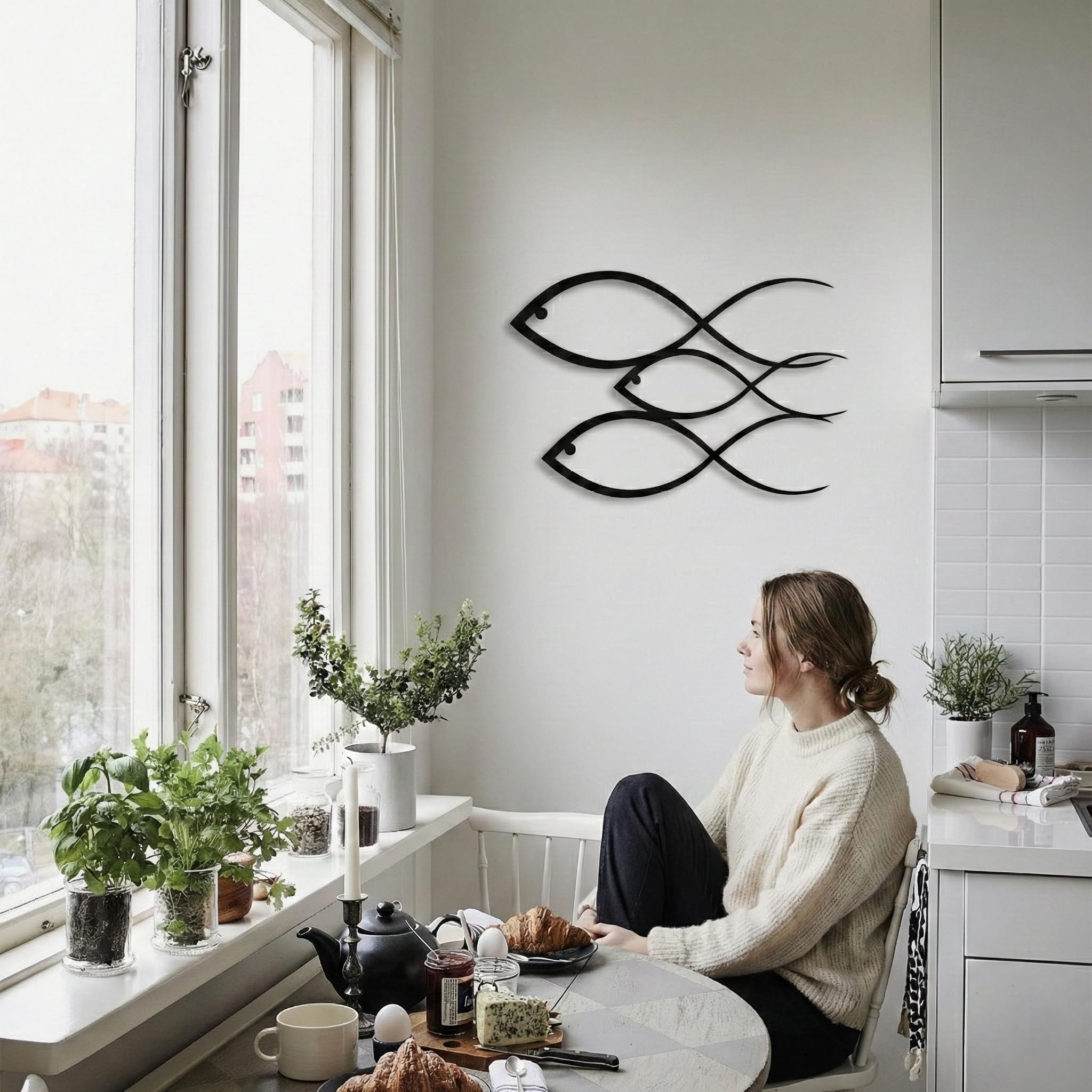 DEKADRON Famiglia di pesci Arte muraria Decorazioni da parete in metallo Decorazione dell'ufficio Decorazione del soggiorno della camera da letto