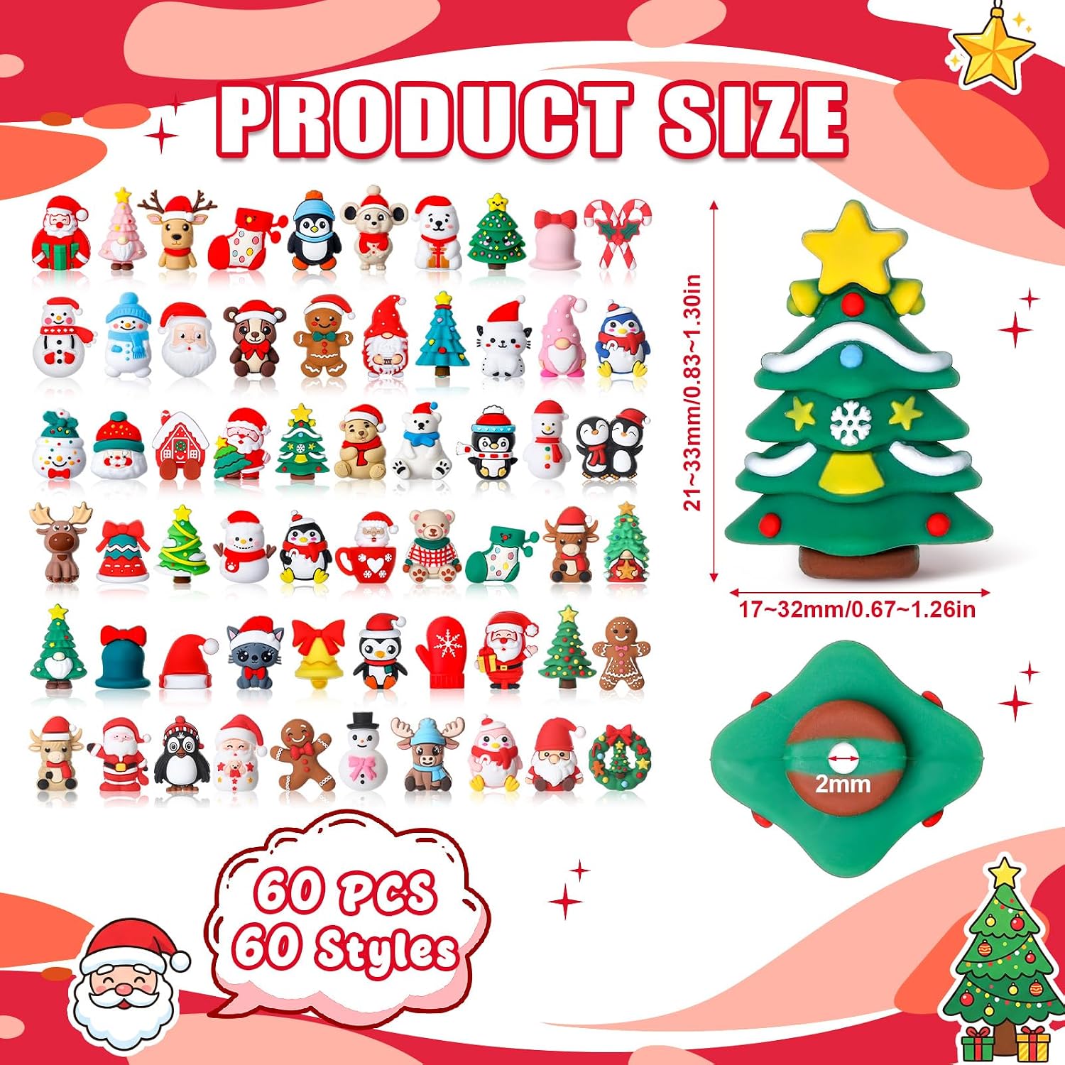 Ferreve 60 Pcs Animal Silicone Beads for Keychain, Christmas