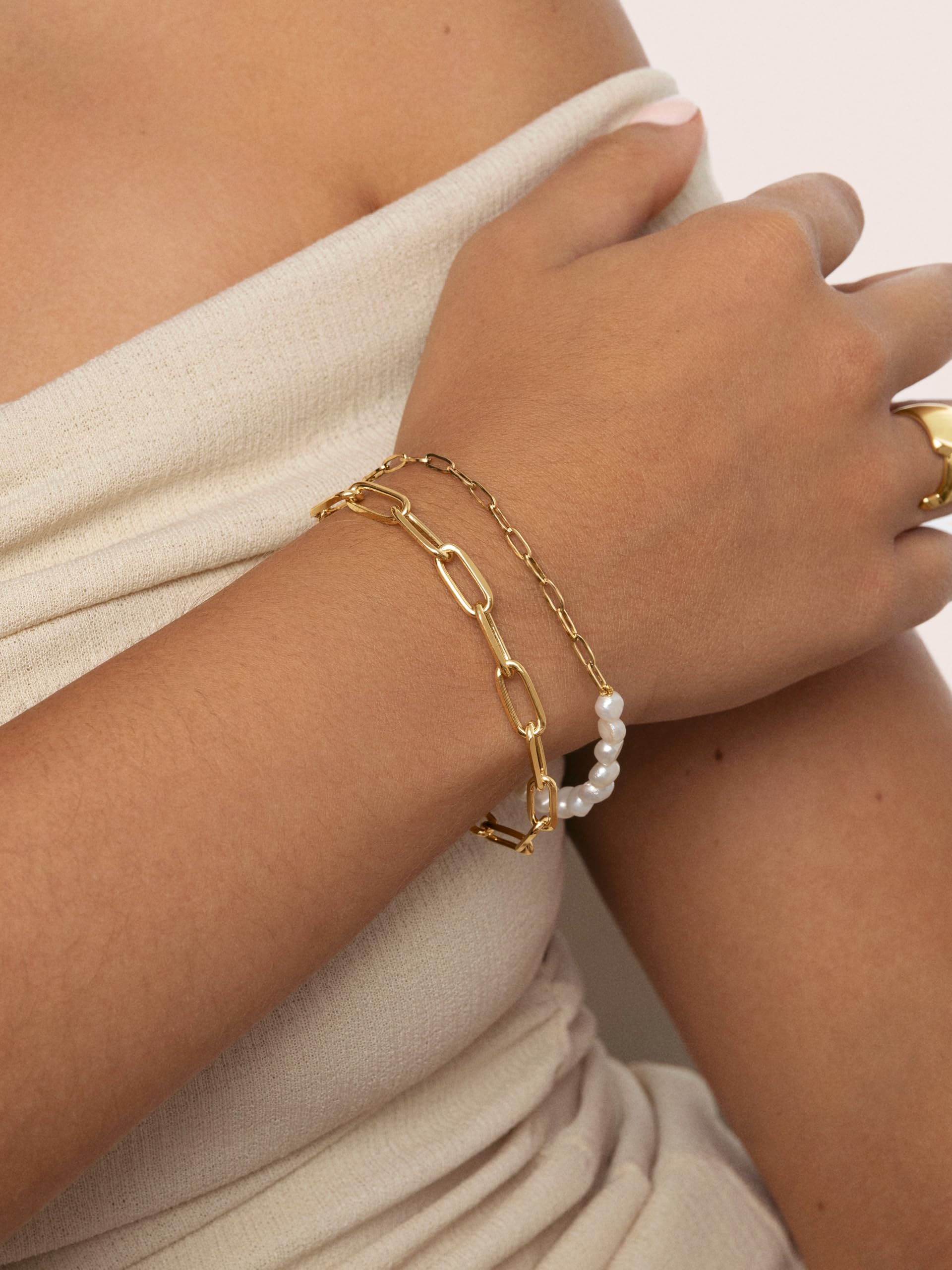 SINGULARU - Armband Chic Pear - Armband aus Edelstahl oder 18kt vergoldetem Stahl - Armband mit natürlichem Süßwasserperlenmuster - Damenschmuck