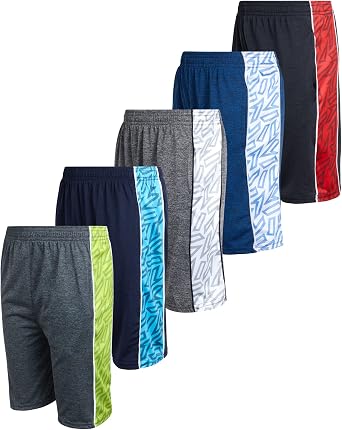 Mad Game Boys Athletic Shorts - 5 Pack Athletic Performance Mesh Running Basketball Shorts for Boys with Pockets Sizes 8-18