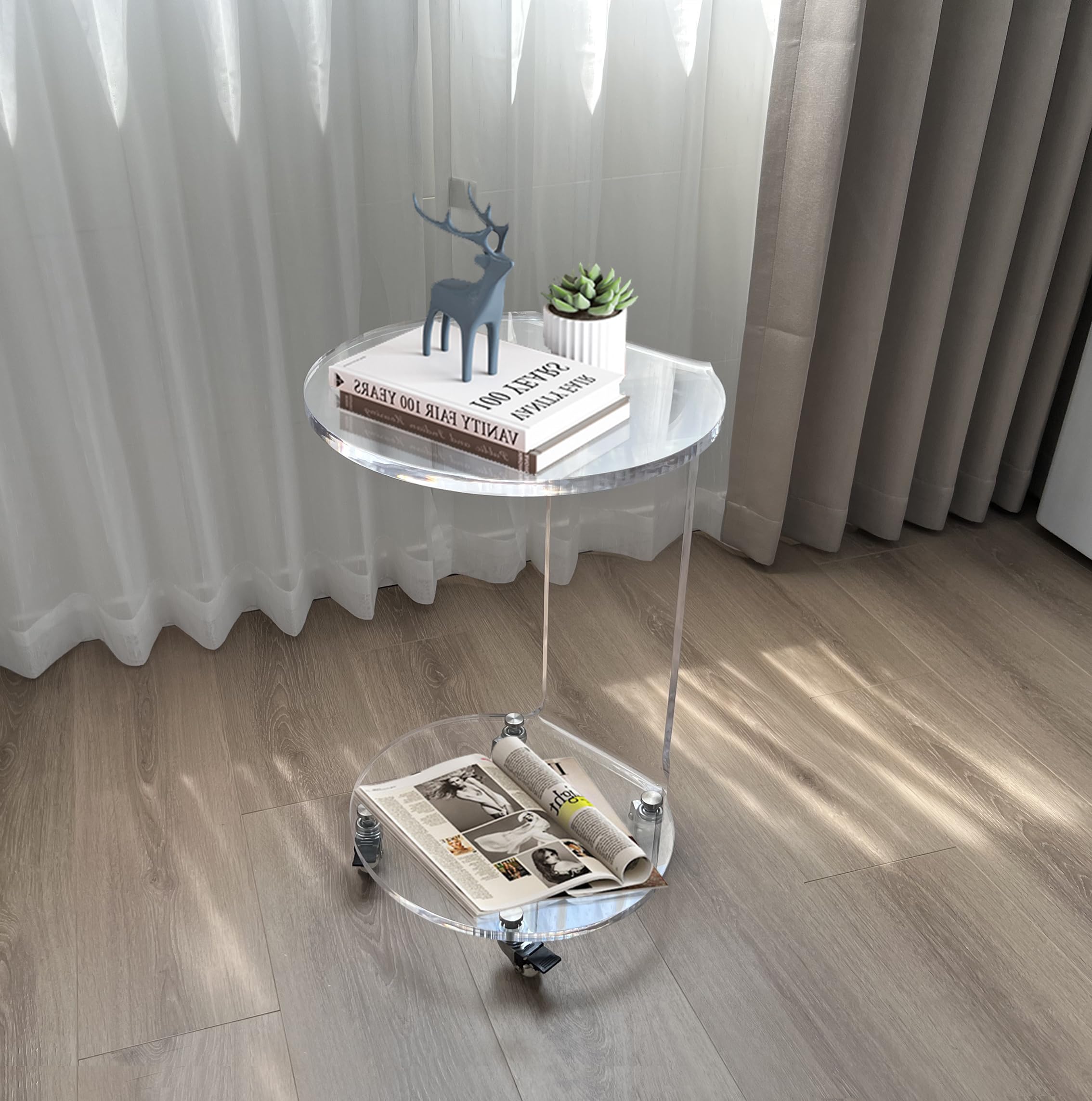 Sponsored Ad – ONELUX C-Shaped Round Acrylic Side Sofa Table on Wheels,Clear Rolling Decoration Table for Living Room or Bedroom