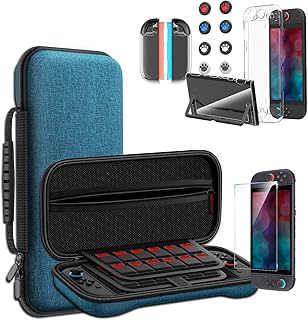 Switch 2 専用 ケース Sungale 収納ケース＋ガラス保護フィルム＋スティックキャップ8枚＋分体式設計 PCカバー+ TPUグリップカバー 24ゲームカードスロット 大容量 収納バッグ 耐衝撃 防塵 全面保護 防水（ブルー）