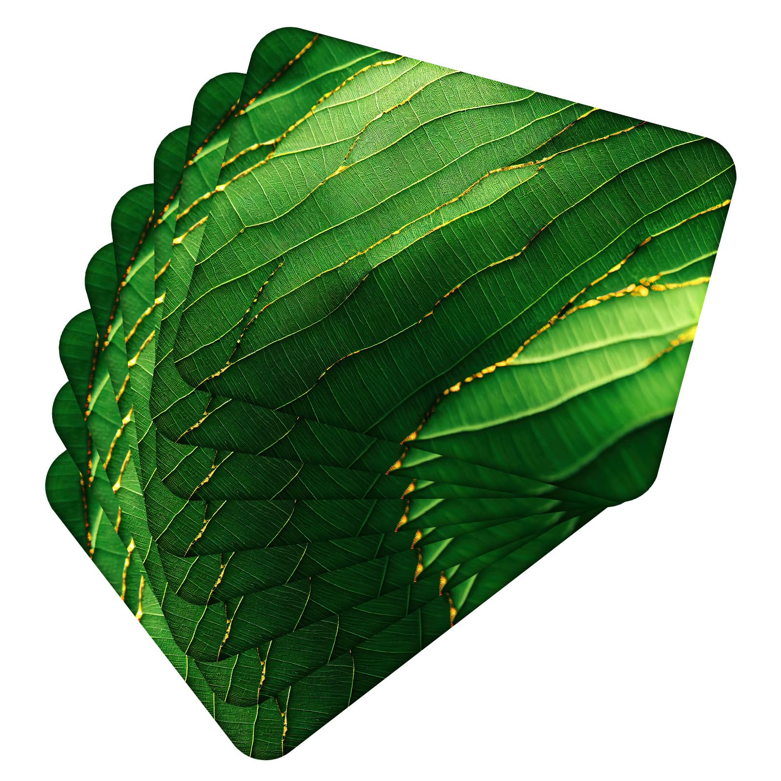 MG Design Set de 8 manteles Individuales de Corcho para Plato – Leaves with Gold 3 – 30 × 40 cm – Resistentes al Calor y fáciles de Limpiar