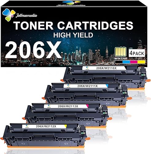 Cartuchos de tóner 206X, paquete de 4 unidades de alto rendimiento (con chip), repuesto compatible para HP 206A 206X para impresora HP Color