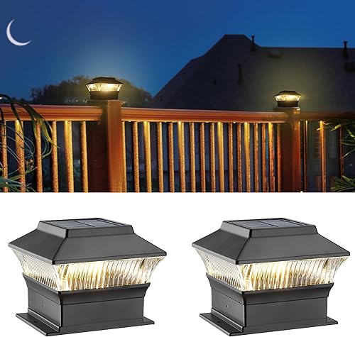 Miniatura 8 de Luces solares para poste de 4 x 4, 4 x 6, luz solar para poste de valla, 25 lúmenes, luz cálida de 3000 K, impermeable IP65, color negro, paquete de