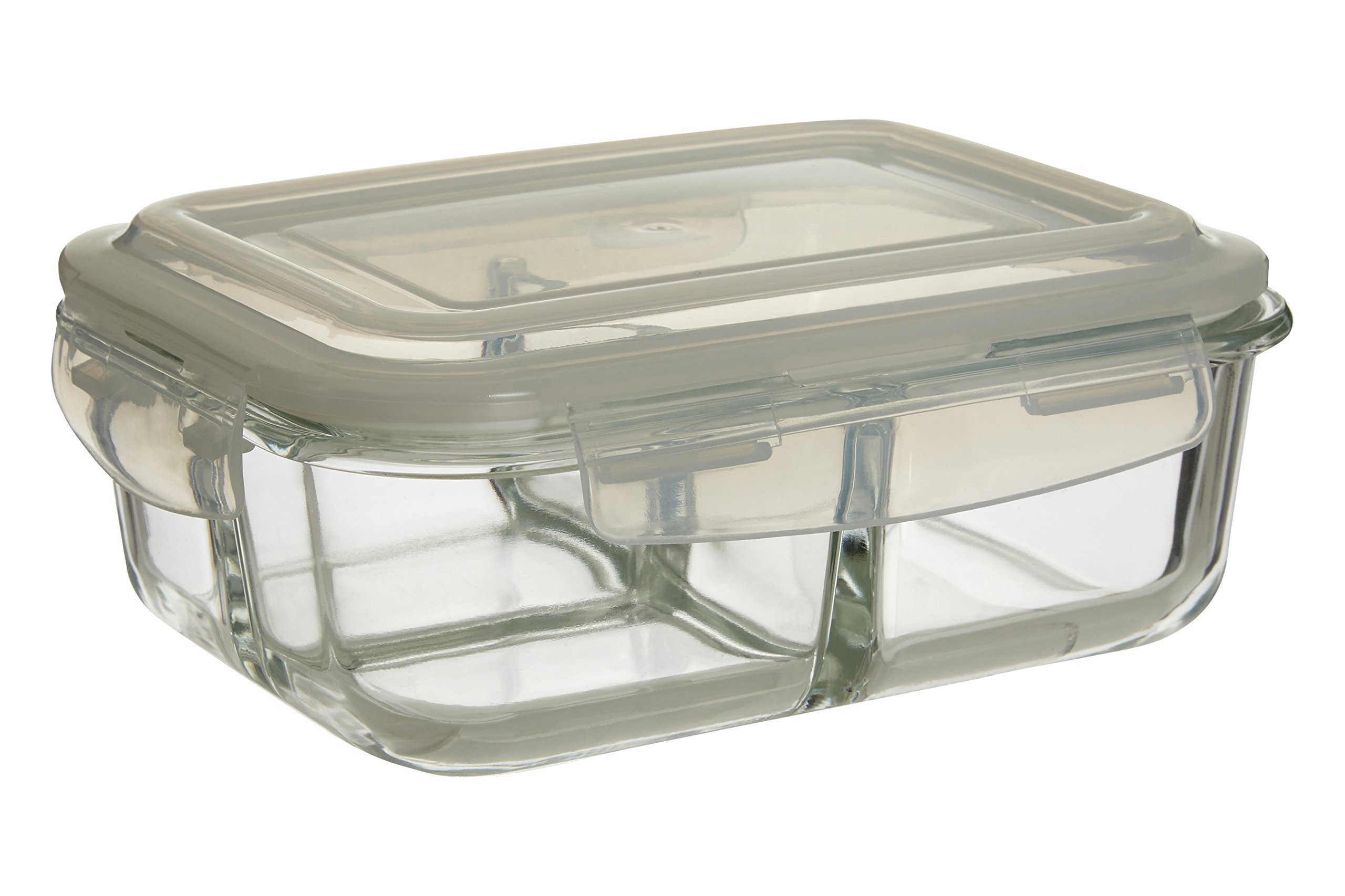 Freska 3 Section Rectangular Glass Container With Lid 1040 ml - Transparent