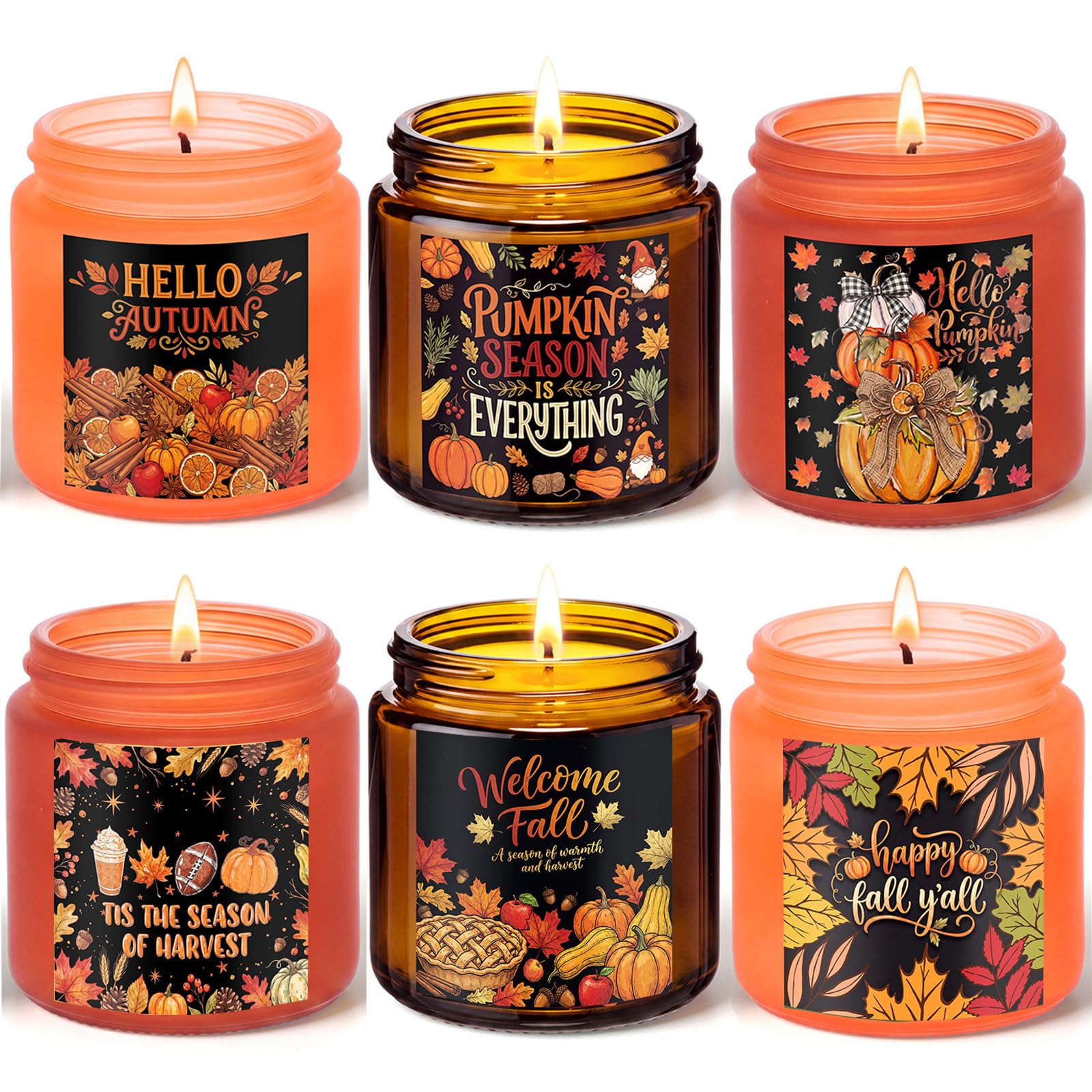 MTLEE Set di 6 candele profumate per la decorazione della casa, cera di soia autunnale, regalo per donne e uomini, profumo autunnale di torta di mele, zucca, vaniglia, cannella, mandarino, zucca erba