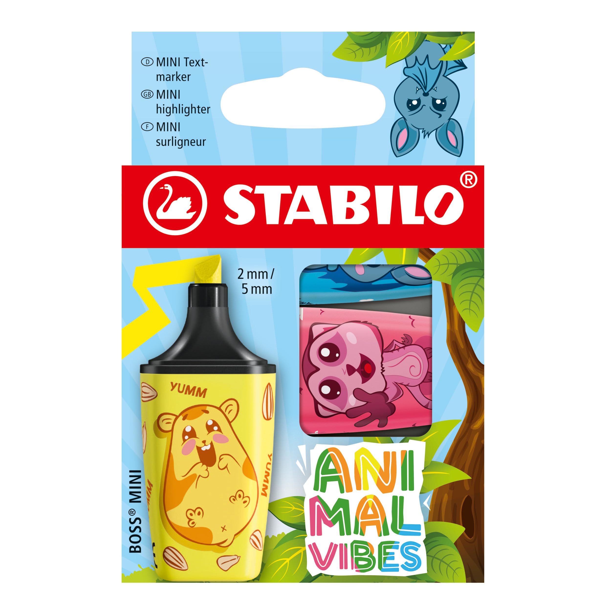 STABILO BOSS MINI Animal Vibes - Highlighter - Pack of 3 - Assorted Colours