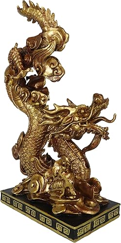 Miniatura 5 de Ebros Gift Estatua decorativa del rey dragón dorado con base de pedestal negro de 10.25 pulgadas de alto, estatua oriental legendaria de Yin Yang de