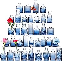 Vista 17 de Fixwal Juego de 5 jarrones pequeños, florero pequeño para flores, jarrón de vidrio para decoración del hogar, decoraciones de boda, jarrones