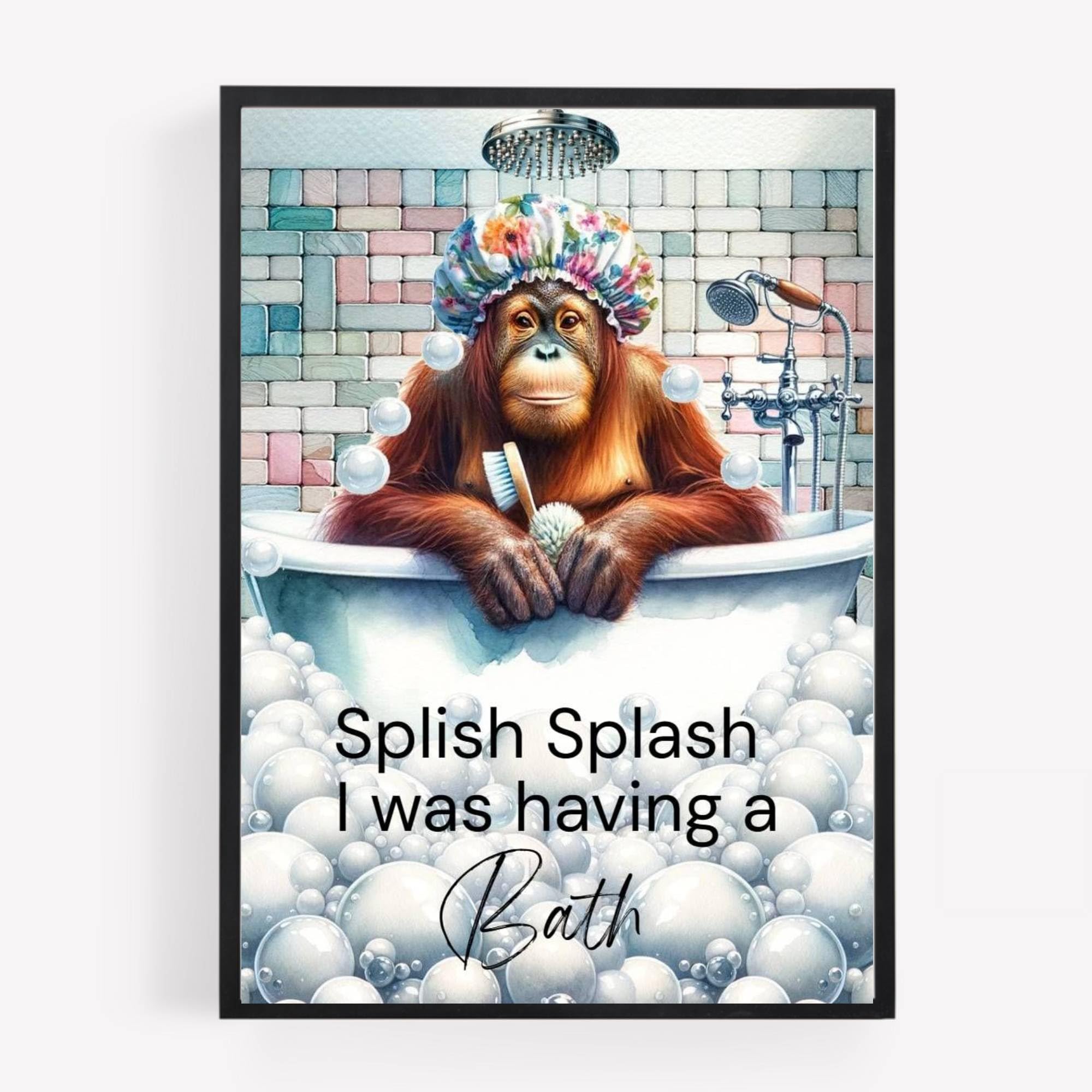 Gfc Black White Funny Bathroom Monkey In Bath Print Picture Poster Splish Splash Taking A Bubble Bath A4 Unframed Wall Art Home Decor Decorating Gift Cute