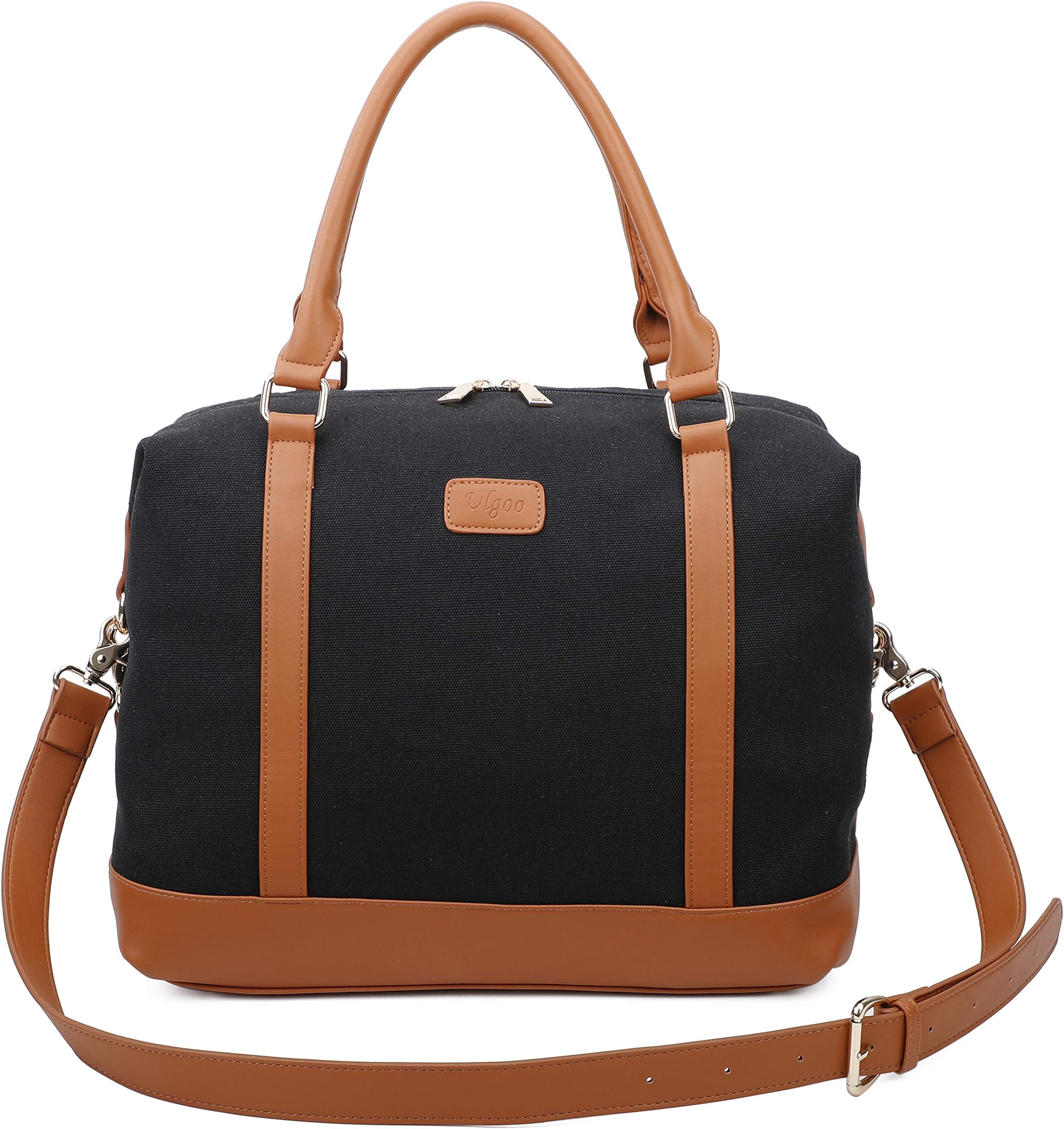 Travel Tote Bag Carry On Shoulder Bag Overnight Duffel in Trolley Handle (Black)
