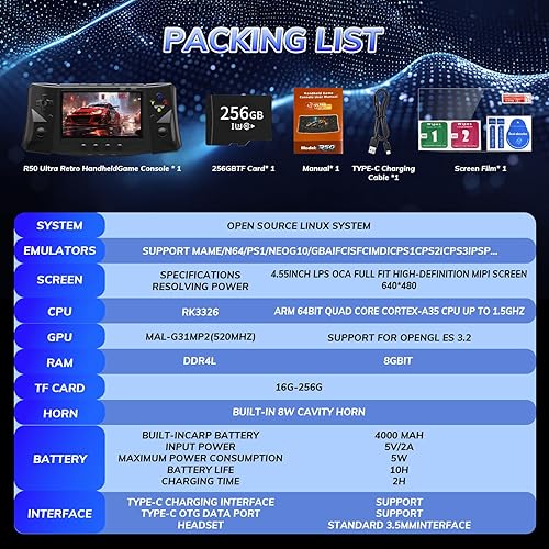 Miniatura 7 de RegiisJoy R50 Ultra 50000 en 1 Consola de juegos portátil, pantalla IPS de 4.5 pulgadas, consolas de juegos retro emuladores principales, mini