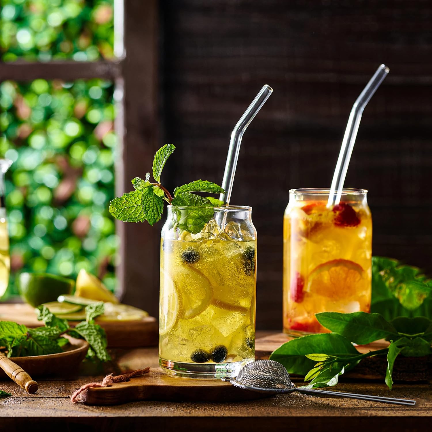 Le'raze Set of 4 Patented Can Shaped® Drinking Glasses with Glass Straws - 16oz Iced Coffee & Tea Glass Cups, Clear Whiskey Soda Tumblers, Beer Glasses. - Image 4