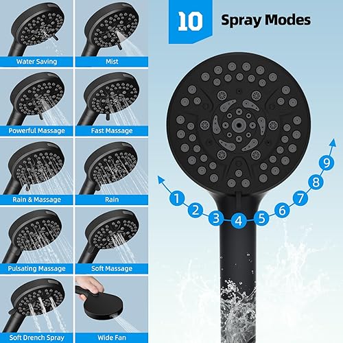 Miniatura 66 de Hibbent Cabezal de ducha con certificación CUPC de metal, cabezal de ducha de alta presión de 8 pulgadas, combo de cabezal de ducha de mano, brazo