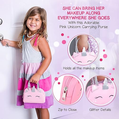 Miniatura 6 de Kit de maquillaje de simulación para niñas pequeñas con bolso de unicornio juego de juguetes de maquillaje falso (no real) para niños pequeños y