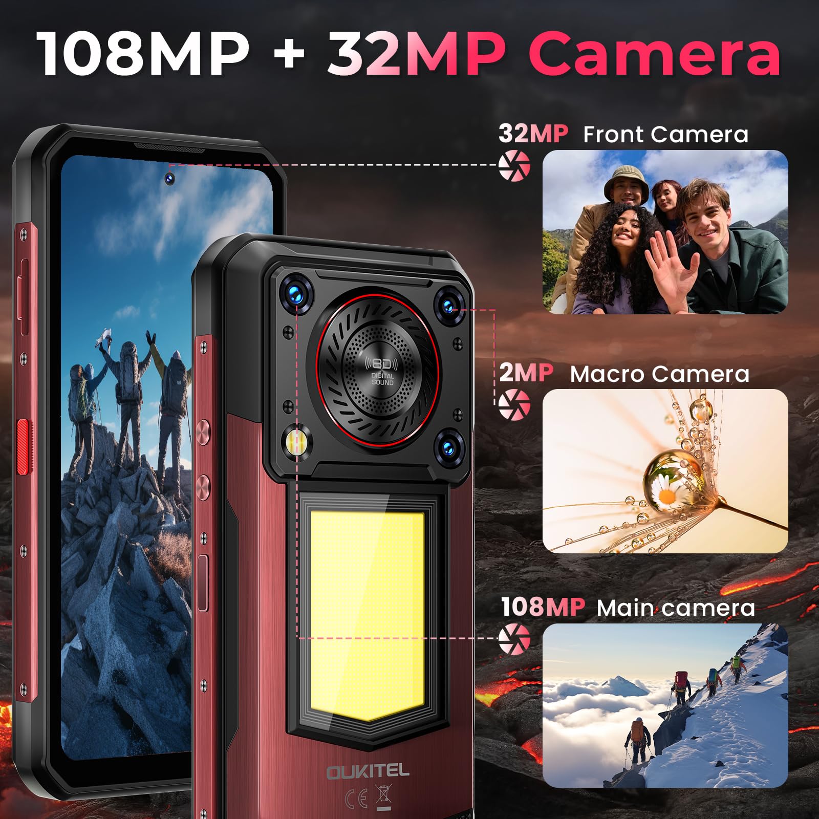 OUKITEL WP56 Rugged Smartphone 5G Andriod 15, 36GB+512GB Telefono Indistruttibile 16000mAh, 1000LM Luce Campeggio, 108MP+32MP, Rugged Phone 128dB Altoparlante, 120Hz 6.8" FHD+, OTG/NFC/GPS