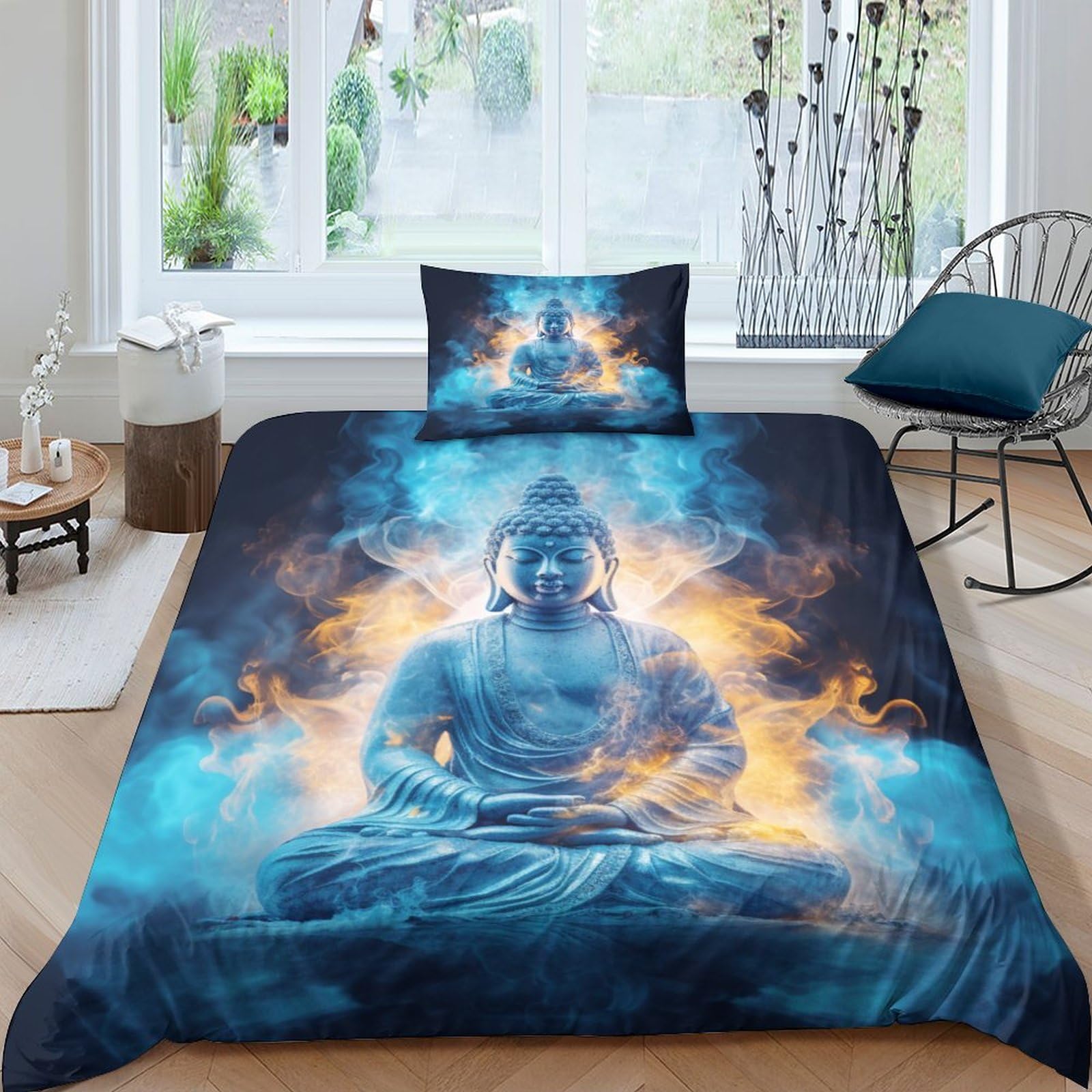 Buddha 3D Printed Duvet Cover Set Bedding Hidden Zipper Microfiber Soft Comforter Cover Boys Girls 3 Pieces Bedding Set Quilt Cover Single（135x200cm）
