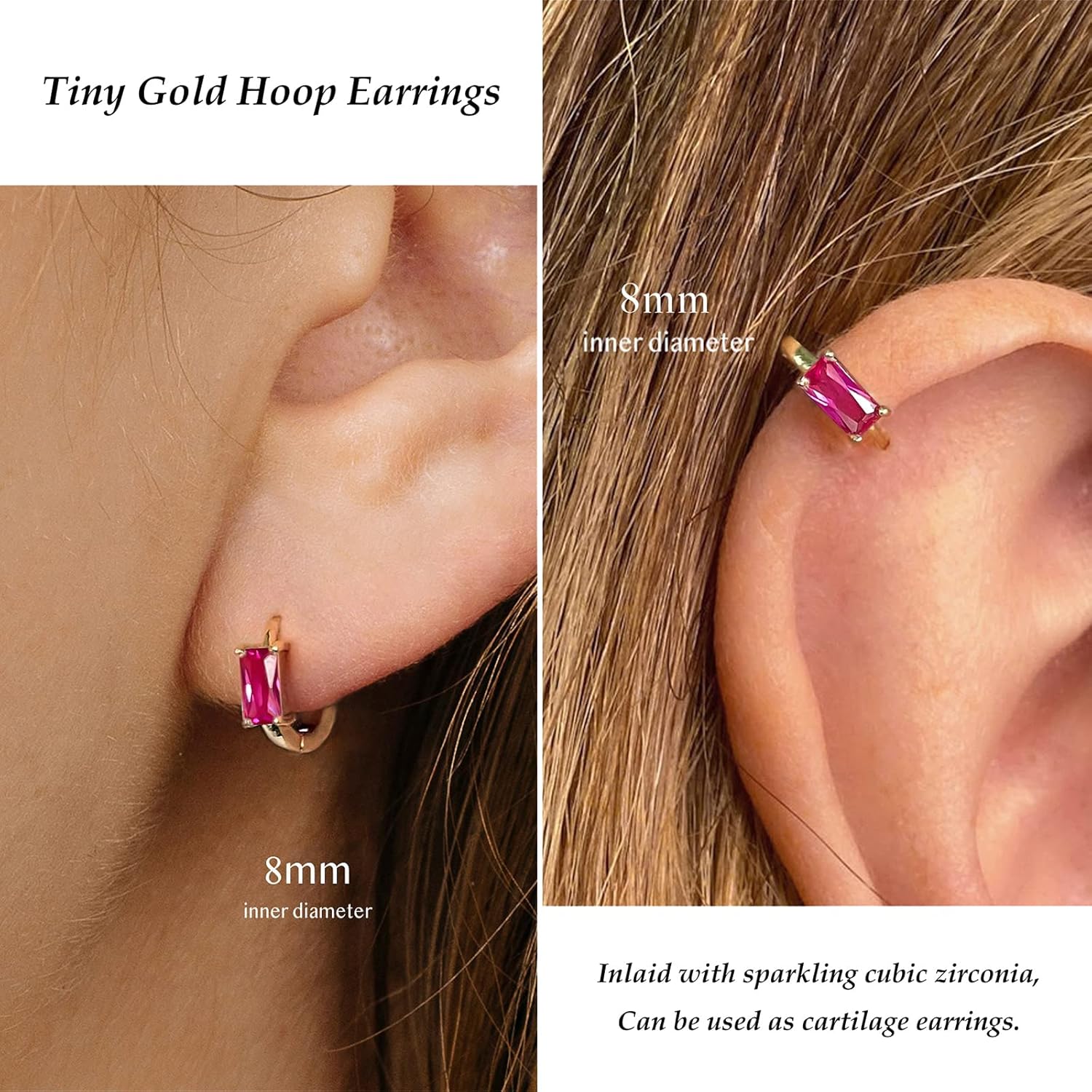 Small Gold Hoop Earrings for Women 14K Gold Plated Hoops Tiny Hypoallergenic Cubic Zirconia Cartilage Huggie Hoop Earrings for Women - Image 4